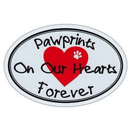Oval Car Magnet - Paw Prints On Our Hearts - Dog/Cat Memorial - Magnetic Bumper Sticker