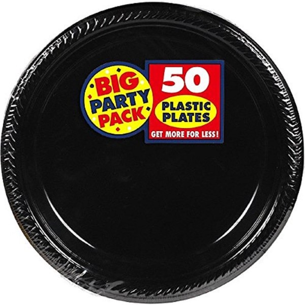 Amscan Big Party Pack Jet Black Plastic Plates | 10.25' | Pack of 50 | Party Supply