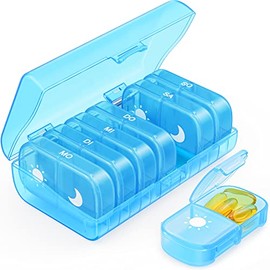 AUVON Tablettenbox 7 Tage Morgens Abends, Pillendose 7 Tage 2 F√§cher, handlicher und feuchtigkeitsbest√§ndiger Medikamentenbox f√ºr die Hand- oder Hosentasche, um Medikamente aufzubewahren (Blau)