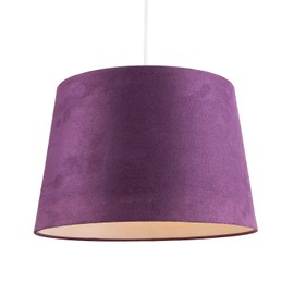 Deep Purple Velvet Fabric 12 Inch Drum Lamp Shade with Off-White Cotton Inner Lining | 30cm x 20cm x 25cm | for Lamp Base or Hanging Pendant by Happy Homewares