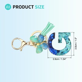 SUIKIHUM Initial Letter Keychains, (1.54"x1.5" Mini Letter Butterfly KeyChain) Resin Tassel Pendant Cute Car Keychain for Wallet Handbags Backpack, Blue (G)