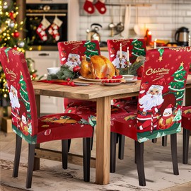 SearchI Christmas Dining Room Chair Covers Set of 6, Stretch Xmas Chair Slipcovers Protector, Spandex Washable Kitchen Parsons Chair Cover for Dining Room,Christmas Decor,Holiday Party(Santa Claus)