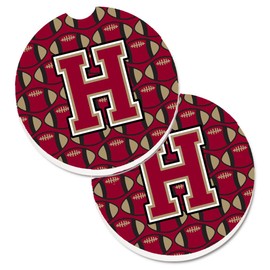Caroline's Treasures CJ1078-HCARC Letter H Football Garnet and Gold Set of 2 Cup Holder Car Coasters, Large, Multicolor