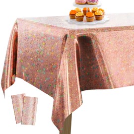 PartyWoo Foil Tablecloth, Rose Gold, Pack of 2 Iridescent Tablecloths with Dots, 137 x 274 cm, Rectangular Tablecloth, Washable for 1.8 - 2.4 m Table, Tablecloth for Birthday, Wedding