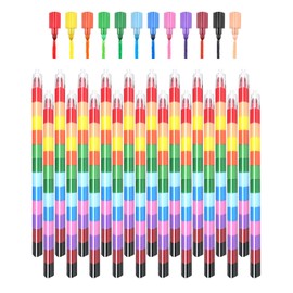 YINPIXUS 20 Pcs Stackable Crayons - 12 Color Mini Crayon Packs, Stacking Colored Pencil Crayons for Kids Birthday Rainbow Party Favors, School & DIY Art Crafts Drawing Preschool Supplies