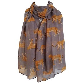 GlamLondon Women's Cheetah Print Scarf New Leopard Animal Oversize Design (Grey)