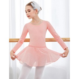 Zaclotre Girls Ballet Leotards Toddler Long Sleeve Crisscross Back Dance Dress Outfit with Removable Shiny Skirt Combo