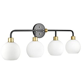 Linea di Liara Lukasa Modern Bathroom Vanity Lights Fixtures 4-Lights Over Mirror Lighting Matte Black and Gold Vanity Lights for Bathroom Light Fixtures Frosted Glass Covers, UL Listed