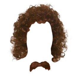 Black Curly Mens Wig Women, Pair with Beard, 60s 70s 80s Party Wigs for Men, Men’s Brown Hair Wig Fancy Dress Accessory (Brown)