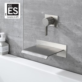 sumerain Waterfall Wall Mount Tub Filler Brushed Nickel with Valve Single Handle Brass High Flow
