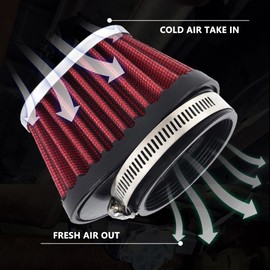 Motorcycle Air Filter Universal Replacement Engine Filter High Performance Clamp on Pod Air Filters for Motor Car Minibike Cold Air Filter (Red, 51MM)