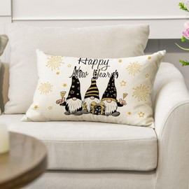 AVOIN colorlife Happy New Year Gnome Fireworks Throw Pillow Cover, 12 x 20 Inch Winter Holiday Party Star Cushion Case Decoration for Sofa Couch