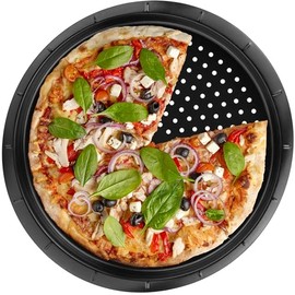 DecorRack 13 Inch Pizza Pan for Oven, 1 Inch Deep Perforated Pizza Pan, Non-Stick Coating, Carbon Steel Pan with Holes for Home, Kitchen, Restaurant, Premium Oven Bakeware (1 Pack)