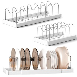 Topfdeckelhalter Küchen Organizer, Verstellbares Deckelhalter mit 9 Verstellbaren Teiler, 32-57CM Topfdeckel Pfannen Organizer, Schublade Erweiterbares (Weiß)