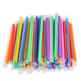 200 Pcs Multi Colors Jumbo Smoothie Straws Disposable Milkshake Straws Jumbo, Bubble Tea Straw For Cakes, Disposable Smoothie Straw Individually Wrapped (0.43" Wide X 9.84" Long)