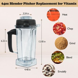 For Vitamix Blender Pitcher 64oz for Vitamix Replacement Pitcher 5200 6300 5000 VM0101 VM0102 VM0103 VM0197 6000 Classic/Explorian/Commercial/Professional Series for Vitamix Blender Cup