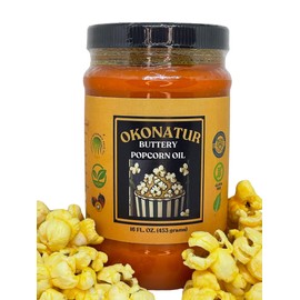 OKONATUR Popcorn Butter Oil | Butter Flavored oil 16 oz Jar - Colored with Natural Beta Carotene from Red Palm oil | Movie Theather butter | Vegan | Natural | Gluten Free