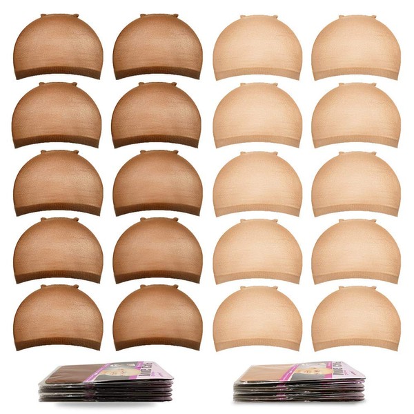 20Pcs Wig Caps, MORGLES 10 Pcs Light Brown Wig Caps for Women & 10 Pcs Dark Brown Stretchy Stocking Wig Caps Nylon