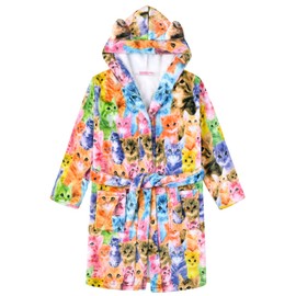 CHILDRENSTAR Girls Pajamas Cat Bathrobes Kids Hooded Robes Plush Fleece Sleepwear,Size 10 11