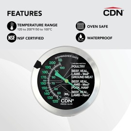 CDN Ovenproof Meat Thermometer – Glow Dial | ProAccurate® | Waterproof | 2" Dial | For Roasting, Poultry, Beef | Recalibratable | Easy-Read | IRM200-GLOW