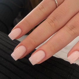 KQueenest 30 PCS Pale Pink Press on Nails Short Medium Square,Salon Like Natural Fake Nails Acrylic,Bright Color Gel Glue on Nails,Short Coffin False Nails Set,Varied Sizes for Women Daily Activities