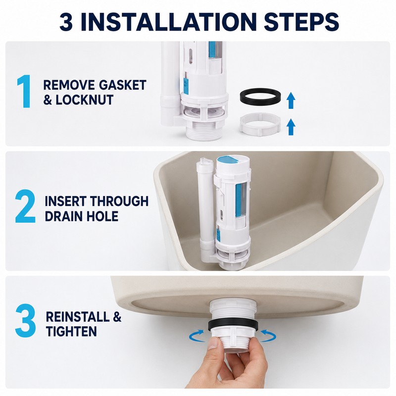 Dual-Flush Split Toilet Drain Valve, 18.5–29cm Size Options