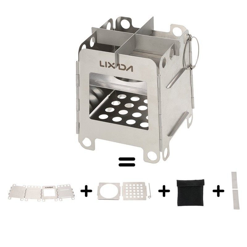 Lixada Lightweight Folding Pocket Wood Burning Stove Portable Stainless Steel