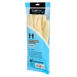 Restaurantware-Clean Tek Professional 22 Mil Medium Cleaning Gloves, 1 Pair Of Long Cuff Gloves - No-Slip Grip, No-Powder, Yellow Latex Gloves For Kitchen Cleaning, Ideal For Washing Dishes