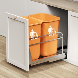 LIONONLY Dual Pull Out Trash Can Under Cabinet, Heavy Duty Slide Out Garbage Can Kit for Kitchen, Sink, Drawer -Trash Bin Not Included, Requires Minimum Cabinets Opening 17" W X 24" D
