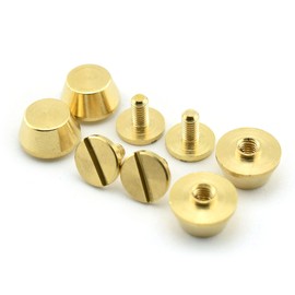 LQ Industrial 4-Pack 3/8 Inch Purse Handbag Feet Nailhead Flat Stud Solid Brass Screw-Back Spike Metal Cone Studs Rivet Leather Craft DIY Gold 10x6mm