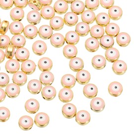 PATIKIL 8mm Cuentas De Ojo Malvado, 60 Pcs Cuentas Planas Redondas Turcas De Ojo Malvado Con Cuentas Separadoras De Borde Dorado Para Pulseras DIY Collares Y Aretes, Rosa