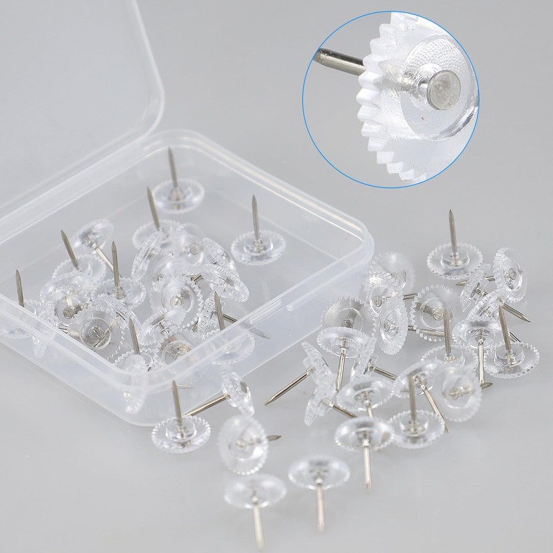 HXMJIED 50pcs Clear Push Pins, Flat Head Push Pins, Plastic