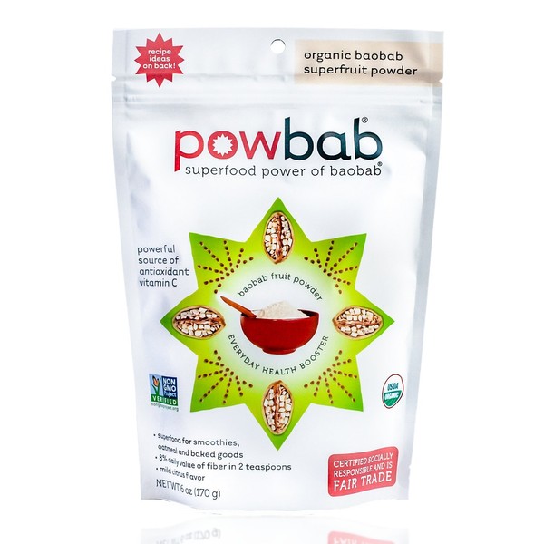 powbab Organic Baobab Superfruit Powder, Fair Trade, Raw - 6 oz pouch, 39 servings
