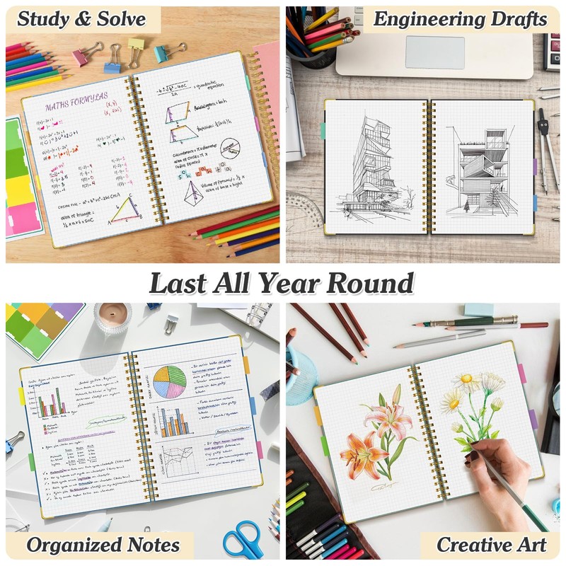 Graph Paper Notebook, Spiral Grid Notebook 8.5" X 11", Hardcover