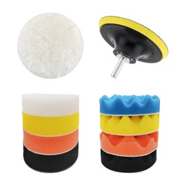 JUSTTOP 11PCS 3 Inch Car Foam Drill Polishing Pad Kit, Sponge Buffing Pad Wool Pads with M10 Drill Adapter, Hook & Loop Backing Pads Drills Buffer Attachment for Car Polishing Waxing (5 Inch)