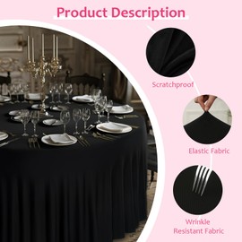 GEWONELIFE 6 Pack Black Round Tablecloth 60 Inch, Washable White Table Cloth Elastic Edge with Table Skirt Circular Table Cover for Wedding Banquet Party, Birthday, Buffet Restaurant and Dining Table