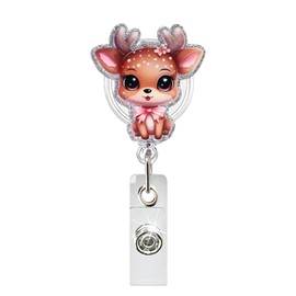 Cute Glitter Deer Badge Reel ID Name Tag Badge Sparkly Fawn Badge Holder with Clip Retractable Badge Reels Accessories for Women Nature Enthusiasts Animal Badge Clip Office Workers
