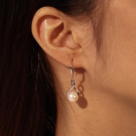 FANCIME Pearl Earrings 925 Sterling Silver Heart/Infinity Earrings with Real Quality 6-6.5 mm/8-8.5 mm Freshwater Cultured Pearls Fine Pearls Jewellery for Women, Sterling Silver, Pearl