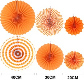 Time to Sparkle 6pcs Mix Hanging Paper Flowers Party Fan Tissue Paper Fan Festival Party Wedding Home Birthday Decor, 6X Fan-Orange