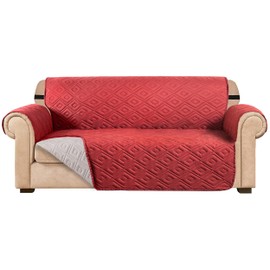 AMEHA Sofa Cover 3 Seater Waterproof Sofa Slipcovers - Reversible Sofa Protectors from Pets & Kids with Adjustable Elastic Straps Embossed Quilted Wshable Couch Settee Covers, Burgundy - Cream