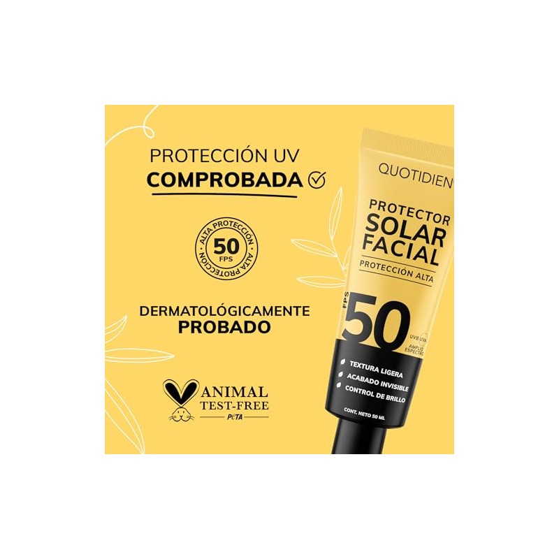 Quotidien Protector Solar Facial FPS 50 con Textura Ultra Ligera,