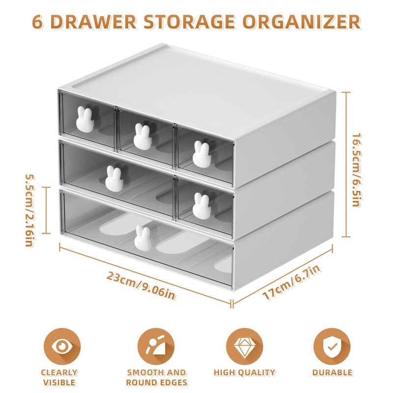 Marbrasse Desk Organizer with 6 Drawers, 3 Tier Stackable Storage