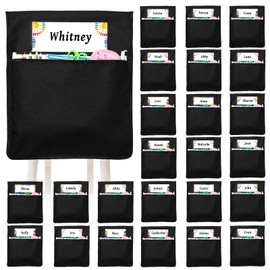 gisgfim 24 Pcs Chair Pockets for Classroom Large 19 x 17 inch Chairback Pocket Chart Seat Sacks Chairs Seat Back Organizer with Name Tag for Kindergarten School Home Teacher Supplies(Black)