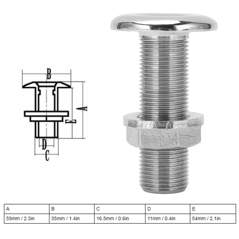 Aramox 3/8inch Universal Thru Hull Fitting Connector Stainless Steel Water