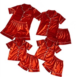 Urkutoba Matching Silk Pajamas Set for Family Summer Short Family Matching Sleepwear Suits Couple Satin Pjs Set (#3-Women, X-Large)
