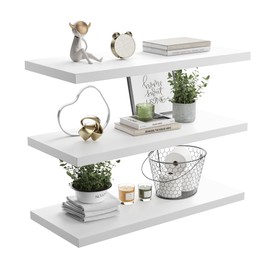JPND Wall Shelf Set of 3, White Floating Shelves 36 in W x 10 in D x 1 in H, Wooden Floating Wall Shelf with Invisible Brackets for Living Room/Bedroom/Bathroom/Kitchen Storage and Decor