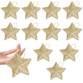 12 Christmas Tree Decorations Gold, Stars Christmas Tree Star Decoration, Gold Christmas Tree Decoration, Christmas Tree Decoration, Glitter Christmas Tree Pendants, Star for Christmas Tree
