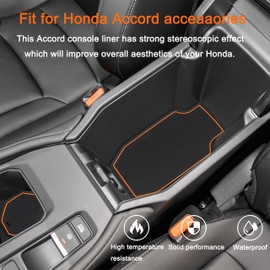 Center Console Liner for Honda Accord Accessories 2023 2024 2025 2026 Cup Holder Insert Coaster Non-Slip Anti Dust Door Pocket Pad Slot Mat Premium Interior Trim 17Pcs Set (Orange Trim)