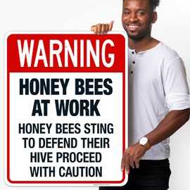 Sigo Signs, Honey Bees at Work Honey Bees Sting to Defend Their Hive Proceed with Caution Sign, 24x30 Inches, 55 mil Thick HDPS (high Density polystyrene), Made in USA