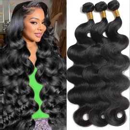Human Hair Bundles 20 22 24 Inch Body Wave Bundles Human Hair 100% Unprocessed Brazilian Quick Weave 3 Bundles deals Human Hair Extensions Natural Black